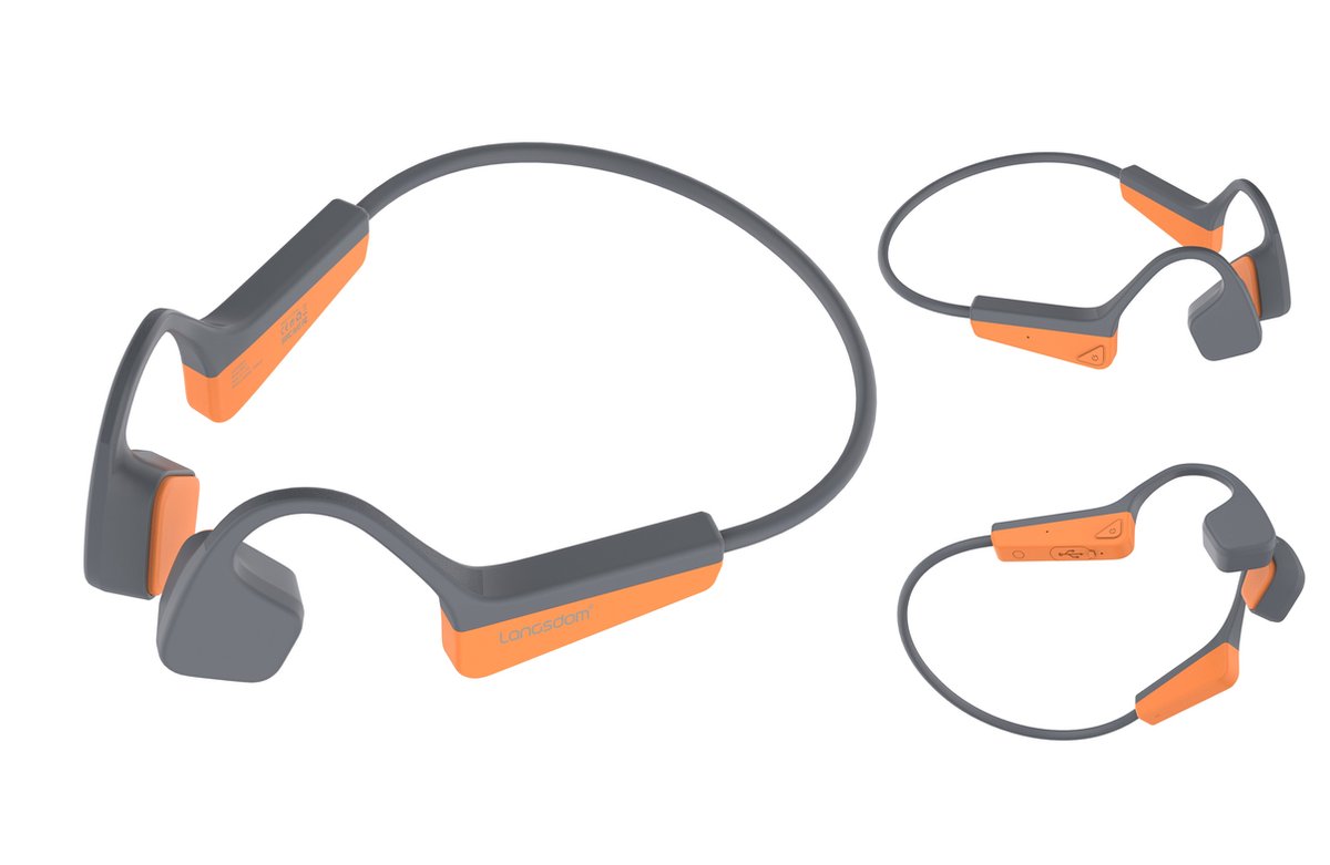 Langsdom BS17 Bone-conduction-IPX6-sport hoofdtelefoon met Bluetooth 5.2, oranje grijs, verstelbare conducties, tot 11 uur batterijduur, waterdicht, voor extreme sport, licht, veilig, antislip ontwerp