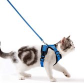 Kattenharnas met riem, ontsnappingsbestendig, kattenlijn, set, verstelbaar, zacht kattenvest met reflecterende strepen, borstharnas voor kleine kittens (blauw, XXS)