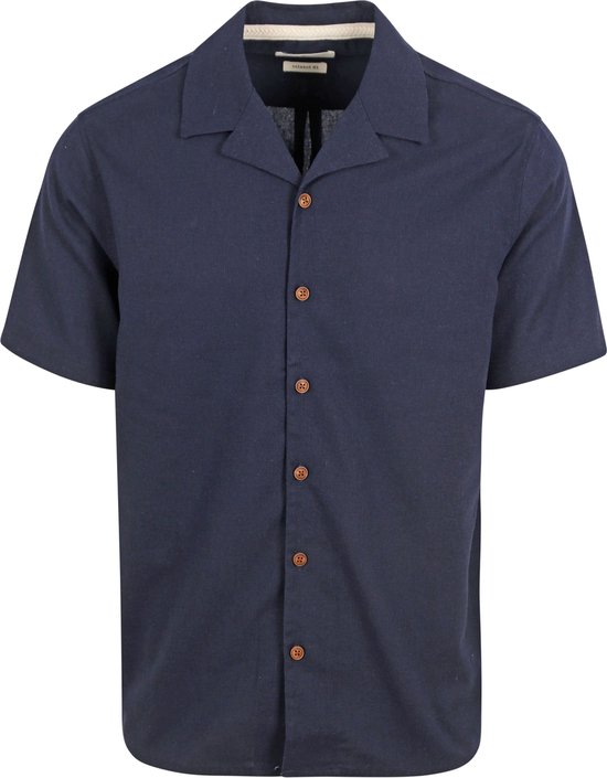 Anerkjendt - Short Sleeve Overhemd Leo Linnen Navy - Heren - Maat S - Regular-fit
