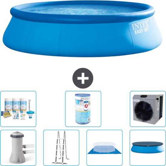 Intex Rond Opblaasbaar Easy Set Zwembad - 244 x 61 cm - Blauw - Inclusief Pomp Filters - Chloordrijver - Chloor