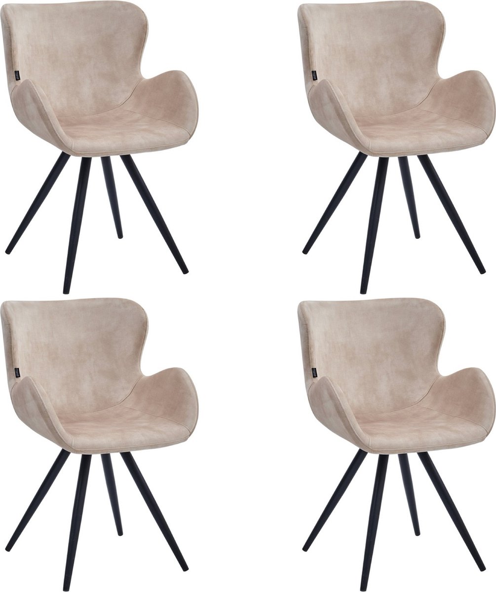 Colenis Anabella Eetkamerstoel - Set Van 4 - Beige - Adoré Velvet - Industrieel - Met armleuning