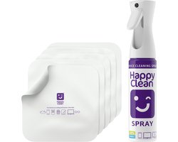 Happy Clean Set Brillendoekjes en Brillenspray - 5 Microvezel Brillendoekjes (20 cm, Uitwasbaar) - Brillenspray 500 ml