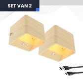 Set 2x LED Wandlampen Oplaadbaar Essen - PIR Bewegingssensor - Draadloos 5 Watt op Accu USB-C - Wandlamp Binnen Woonkamer of Slaapkamer - Wandlampen Zonder Stroom voor Binnen - Bevestiging Zonder Boren