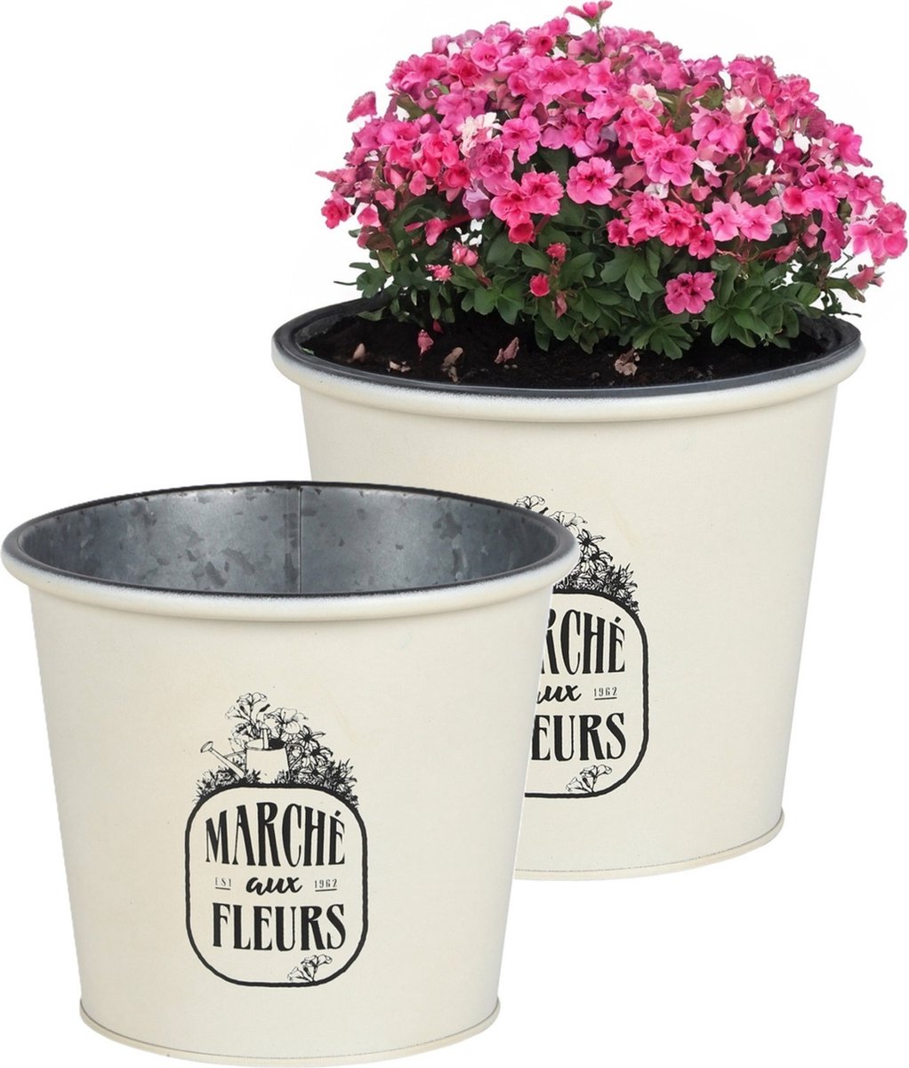 Goedkoopste Sunnydays /plantenpot/bloempot - 2x - zink - ivoorwit - D19 x H16 cm