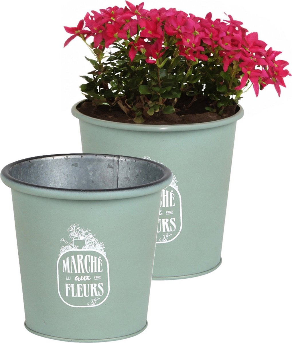 Goedkoopste Sunnydays /plantenpot/bloempot - 2x - zink - jadegroen - D14 x H13 cm