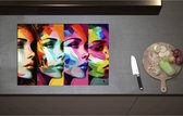 Inductieplaat Beschermer - Artistieke Collage van Zijaanzichten van Kleurrijke Vrouwen - 75x51 cm - 2 mm Dik - Inductie Beschermer - Bescherming Inductiekookplaat - Kookplaat Beschermer van Zwart Vinyl