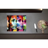 Inductieplaat Beschermer - Artistieke Collage van Zijaanzichten van Kleurrijke Vrouwen - 60x50 cm - 2 mm Dik - Inductie Beschermer - Bescherming Inductiekookplaat - Kookplaat Beschermer van Zwart Vinyl