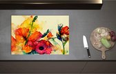 Inductieplaat Beschermer - Abstracte Bloemen in Verschillende Kleuren van Waterverf - 75x51 cm - 2 mm Dik - Inductie Beschermer - Bescherming Inductiekookplaat - Kookplaat Beschermer van Wit Vinyl