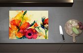 Inductieplaat Beschermer - Abstracte Bloemen in Verschillende Kleuren van Waterverf - 71x52 cm - 2 mm Dik - Inductie Beschermer - Bescherming Inductiekookplaat - Kookplaat Beschermer van Wit Vinyl