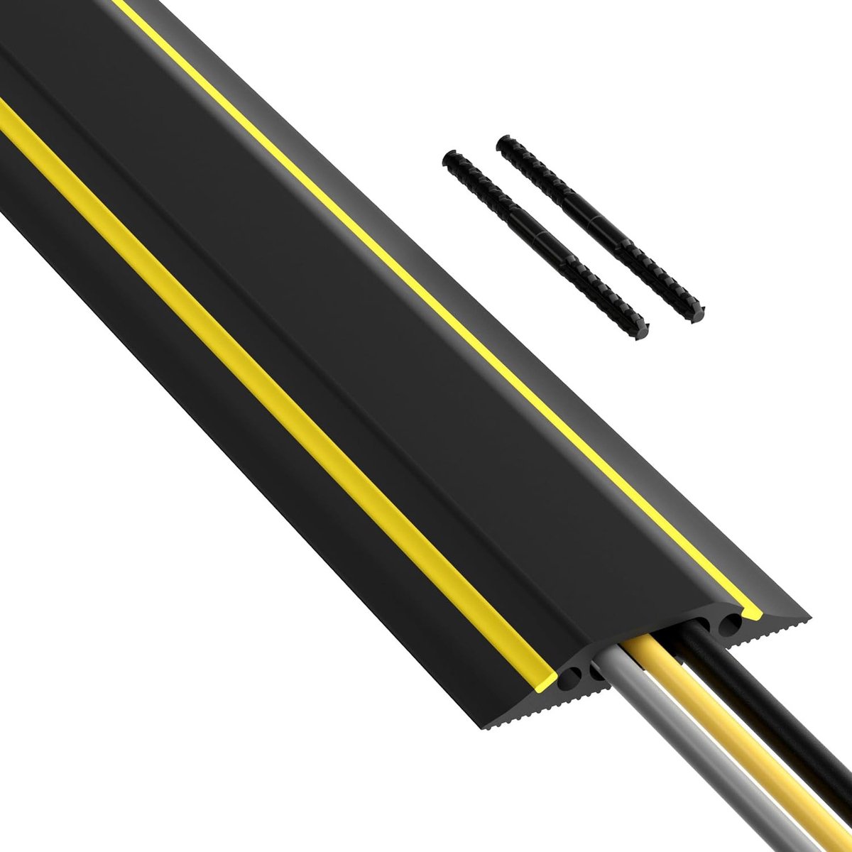 Primegoody Kabelmat - Kabelafdekking 1,8 meter (L) kabeldoorvoer 30 mm (B) x 10 mm (H) - Kabelbrug- zwart geel