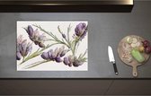 Inductieplaat Beschermer - Aquaruel Verf Tekening van Lavendel Bloemen - 71x50 cm - 2 mm Dik - Inductie Beschermer - Bescherming Inductiekookplaat - Kookplaat Beschermer van Wit Vinyl