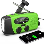 Radio d'urgence portable - Power bank 2000 mAh - Lampe de poche - Manivelle Solar - Kit d'urgence - Plastique - Vert