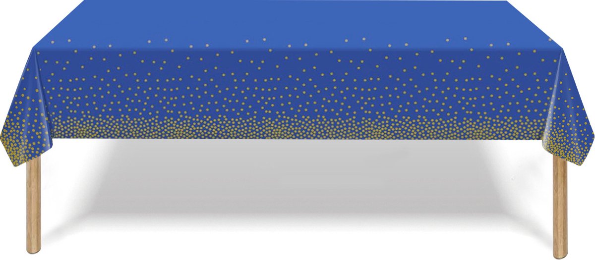 Tafelkleed Verjaardag Versiering Tafelloper Plastic Tafelzeil Blauw Goud Stippen Feest Tafellaken Xl Formaat 137*274cm
