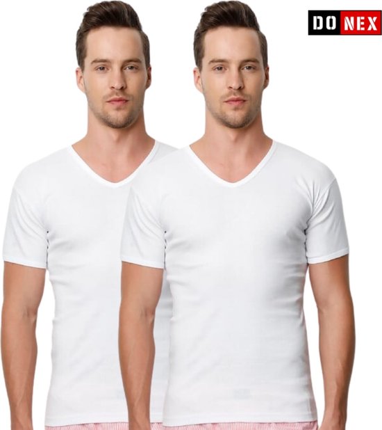 2 Pack DONEX® t-shirt - V hals - 100% Katoen - Wit - Maat M