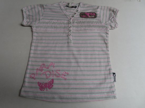 T shirt korte mouw - Meisjes - Gestreept - Wit, taupe en roze - 2 jaar 92