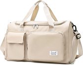 Sporttas, reistas voor dames en heren, meisjes, handbagage, weekendtas met schoenenvak en apart nat, lichte zwemtas, beige