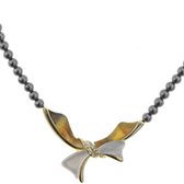 Collier Behave - collier de perles - gris - anthracite - pendentif noeud - coquillage - marron - couleur or - 45cm