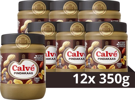 Foto: Calv regular pindakaas 12 x 350 g voordeelverpakking