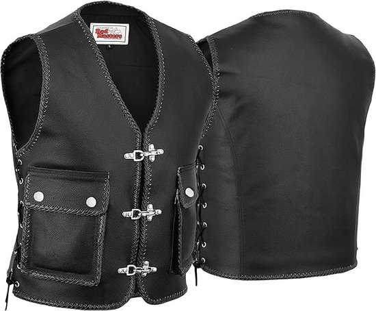 Black Leather Mens Vest Thick Leather Motorcycle Vest Men's