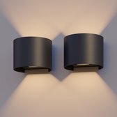 Calex LED Wandlamp - 2 Stuks - Oval - Zwart - LED Up & Down - Verstelbare Stralingshoek - 7W - Tuinverlichting - Modern Design - Warm Wit Licht - Voor Binnen en Buiten