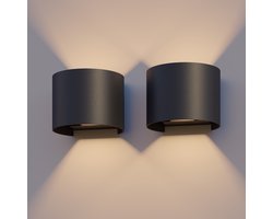Calex LED Wandlamp Verona - 2 Stuks - Oval - Zwart - LED Up & Down - Verstelbare Stralingshoek - 7W - Tuinverlichting - Modern Design - Voor Binnen en Buiten