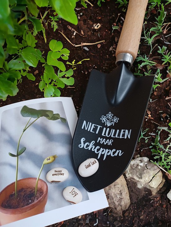 9x originele Vaderdag plant cadeaus 8 Wensboontjes met gepersonaliseerd schepje: "Niet lullen maar scheppen!"