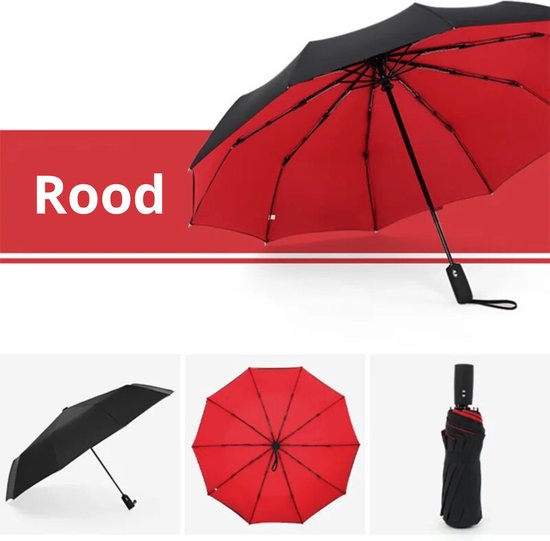 Actania Windproof Paraplu - Opvouwbaar - Moderne Stormparaplu - Stormproef - Automatisch Uitklapbaar - Umbrella - Rood
