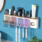 Porte-brosse à dents mural, distributeur automatique de Dentifrice avec 4 tasses, porte-brosse à dents électrique avec presse Dentifrice , 12 emplacements pour organisateur de brosse à dents et 4 rangements pour salle de bain