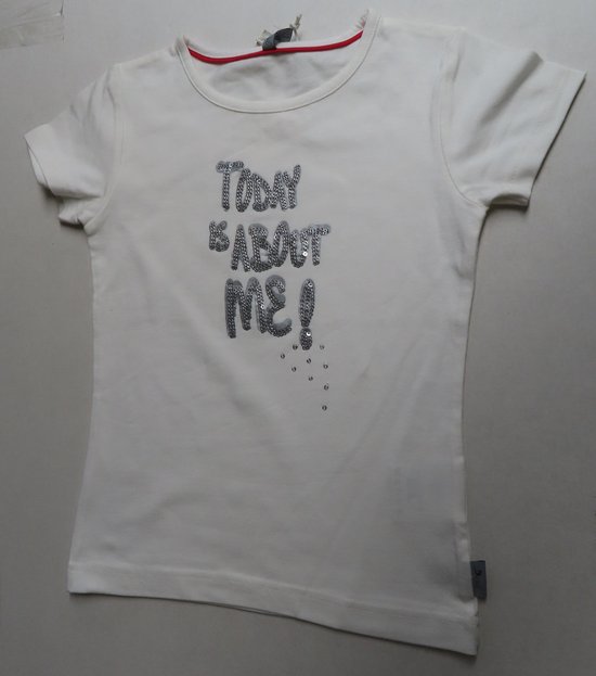 T shirt met korte mouw - Meisjes - Wit - Pailletten - Tekst - 6 / 7 jaar 116 / 122