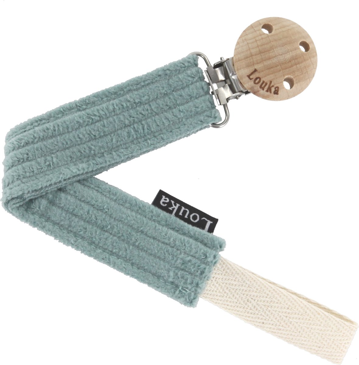 Goedkoopste Louka Speenkoord brede rib groen de luxe - houten clip - speenketting