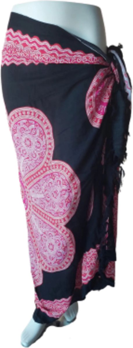 Sarong - 007 - Roze bloem op zwart van Om Namaste - Pareo Saunadoek Wikkeljurk