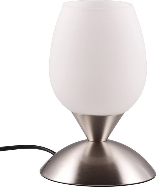 Lampe de table LED - Trion Bekre - Culot E14 - 1 point lumineux - Nickel mat - Métal - Glas Wit