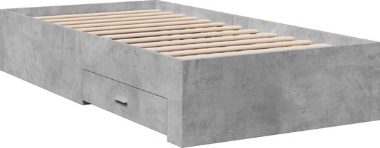 vidaXL - Bedframe - met - lades - bewerkt - hout - betongrijs - 75x190 - cm