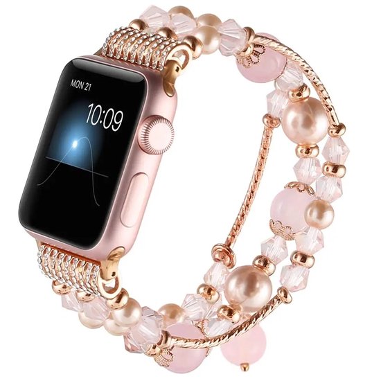Handgemaakte Vrouwen Horlogeband - Link Armband Strap Geschikt Voor Apple Watch Horloge Band 7 Se 6 5 4 3 2 1 - Geschikt voor 42, 44, 45, 49 - Trendy Design - Handgemaakte Vrouwen Luxe Horlogeband Voor Apple Watch Band Rose Gold