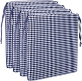Zitkussen stoelkussen geruit kussen zitkussen - 40 x 40 cm (4-pack, donkerblauw)