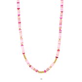 Twice As Nice Halsketting in goudkleurig edelstaal, roze steentjes 38 cm+5 cm