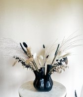 Tulpenvaas Zwart met droogbloemen- Maat S - Daan Kromhout - 13 x 16 cm - La Florista