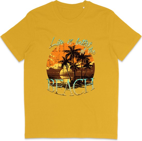 T Shirt Dames Heren - Zomer Print Life Is Better At The Beach - Geel - L