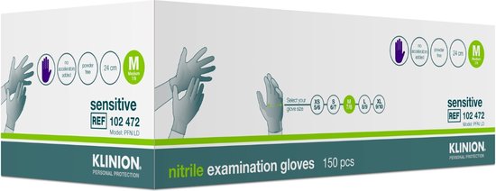 150 Sterke kwalitatieve Klinion nitrile wegwerphandschoenen - medium - blauw - poedervrij - 150st.