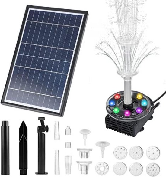 Biling Vijverpomp op zonne-energie met filter, 50 W, 2100 l/u, vijverfilter, complete set met pomp voor vijvers en waterval tot 4000 l, fontein op zonne-energie voor buiten, tuin, zwembad, waterspel