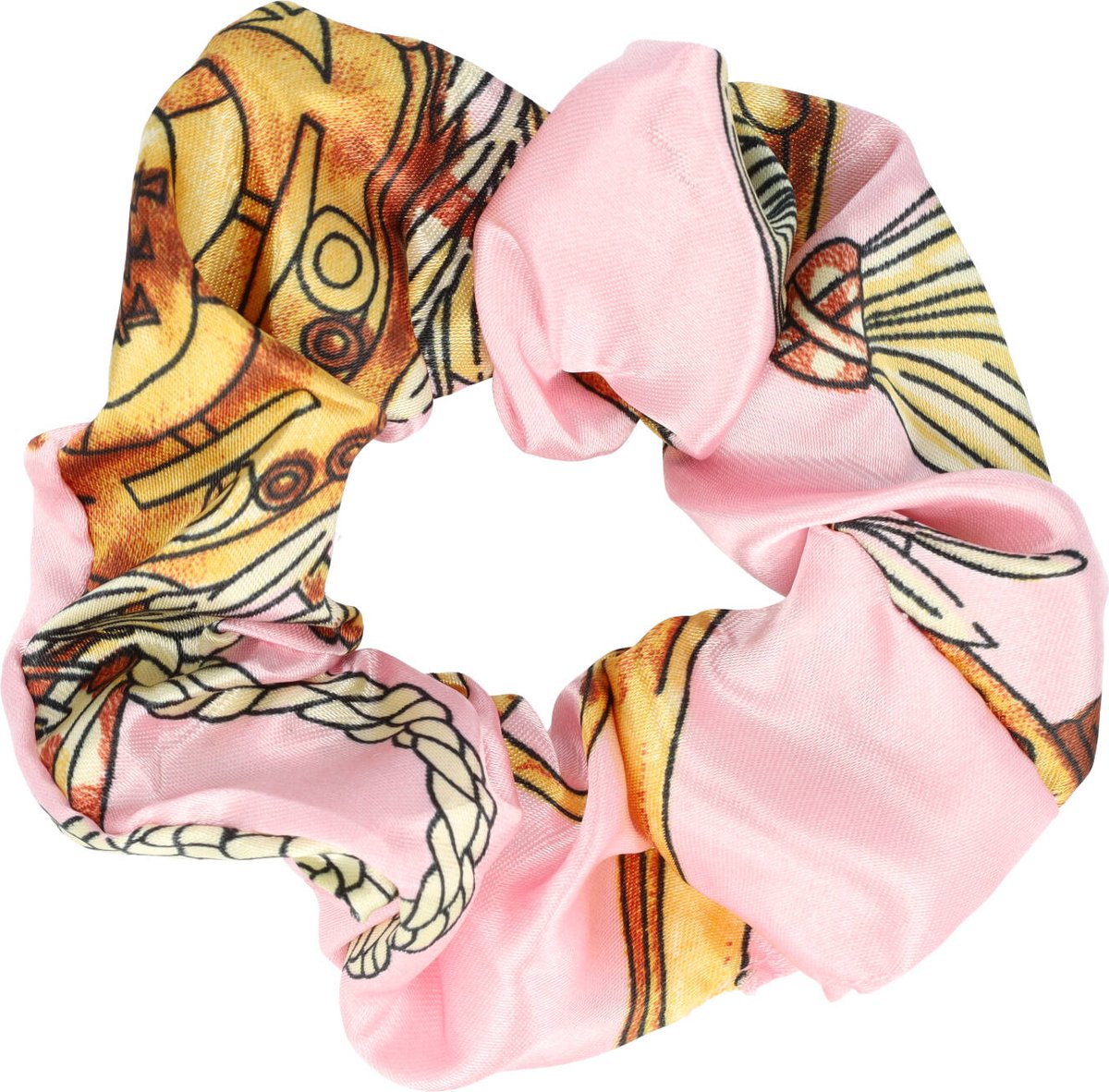MustHaves Scrunchie Haarelastiek Ketting Fantasie Patroon Roze Geel Bruin Haar Krinkel Elastiek Knot Staart