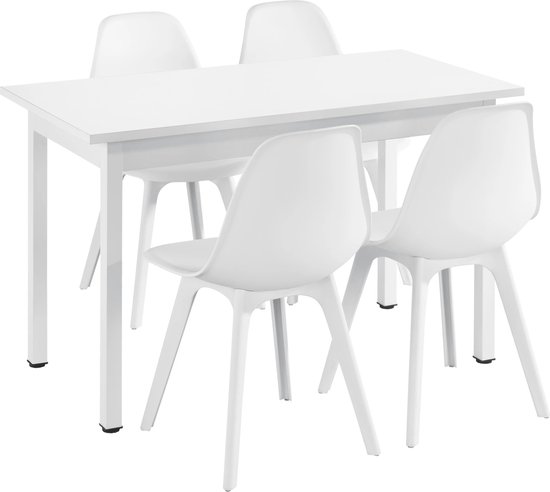 In And OutdoorMatch Eetkamerset Sergio - Eetkamer - 5-delige tafel - Met 4 stoelen - Wit - Hoogwaardige constructie