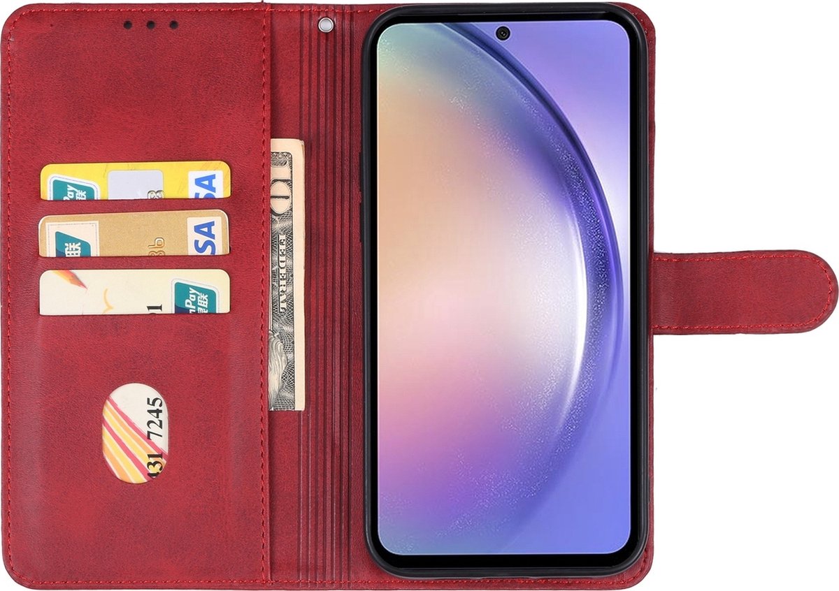 Mobigear Telefoonhoesje geschikt voor Samsung Galaxy A55 Hoesje | Mobigear Retro Bookcase Portemonnee | Pasjeshouder voor 3 Pasjes | Telefoonhoesje voor Pinpas / OV Kaart / Rijbewijs - Rood