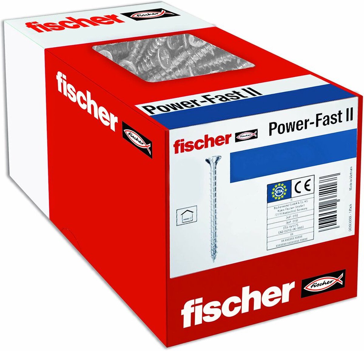Fischer 670203 spaanplaatschroef Power-Fast II 4,0 x 40 PZ2 - verzonken kop - voldraad - blauw verzinkt (200st)