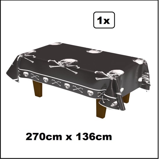 Tafelkleed Piraten Doodshoofd 270cm x 136cm - Wegwerp - Halloween Piraat thema feest Pirates festival evenement verjaardag