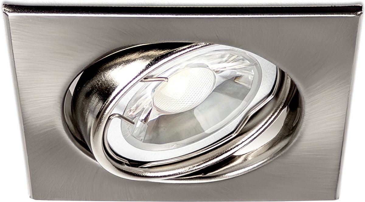 2x Vierkante Inbouw GU10 LED Spot Armatuur - Zilverkleurig - Kantelbaar - Zaagmaat Ø75 mm - Aluminium - IP20 - Eenvoudige montage - Incl. GU10 Fitting