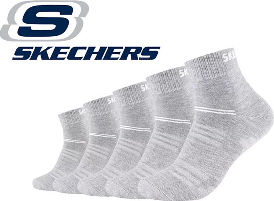 Skechers 5 PACK Quarter sneakersokken of enkelsokken 35/38 Grijs Naadloos in gekamde katoen en zonder druk op de rekker met 100% garantie om niet af te zakken