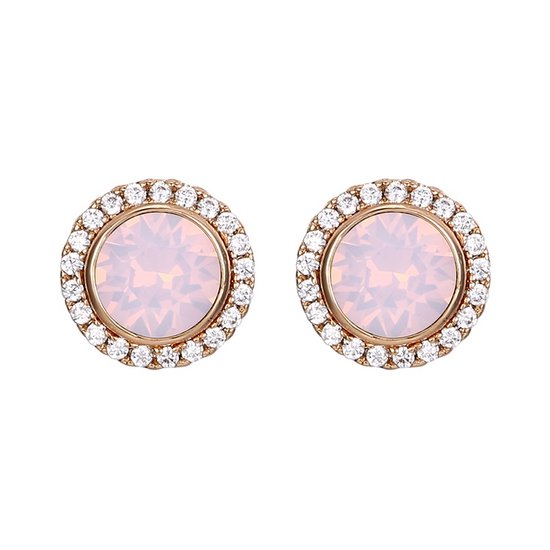 Behave Oorbellen dames – oosteker dames goudkleurkleur – opaal roze kristal steen met afneembare ring met transparante kristallen