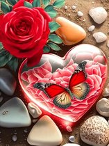 Peinture Diamond papillon en coeur 40x50 pierres carrées