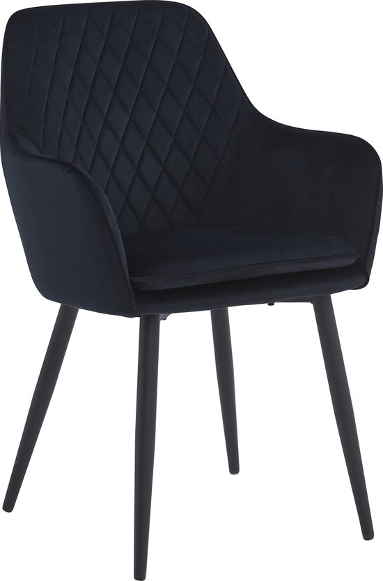 Colenis® - Laura Eetkamerstoel - Set Van 2 - Zwart - Velvet - Design - Industrieel - Met armleuning